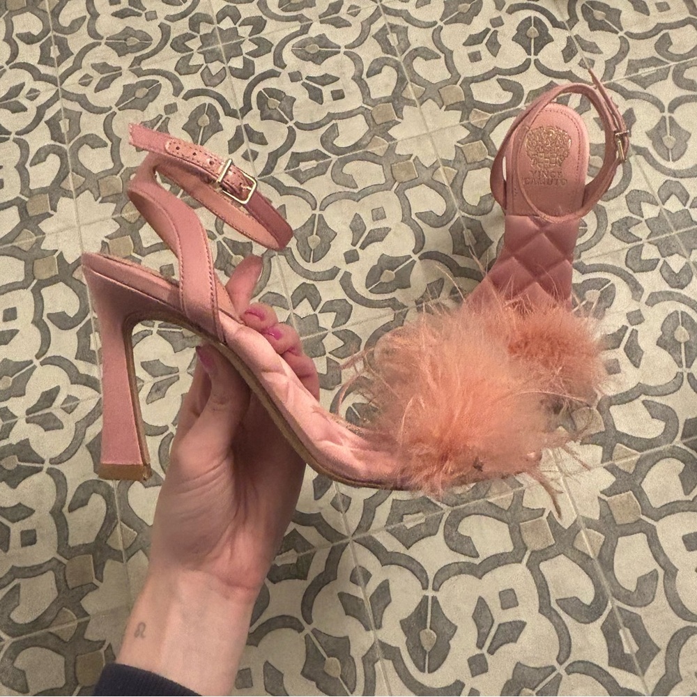 Vince Camuto | Blush “Penely” Feather Ankle-Strap Heels | Size 7 - Picture 12 of 16